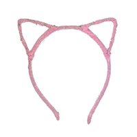 Furry Pink Cat Ears Headband, Dress Up Costume Accessory Kids/Adult Plastic