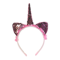 Shiny Sequin Pink Cat Ears Headband, Dress Up Costume Accessory Kids Plastic