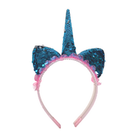 Shiny Sequin Blue Cat Ears Headband, Dress Up Costume Accessory Kids Plastic