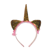 Shiny Sequin Gold Cat Ears Headband, Dress Up Costume Accessory Kids Plastic