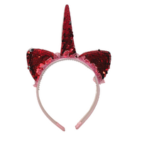 Shiny Sequin Red Cat Ears Headband, Dress Up Costume Accessory Kids Plastic