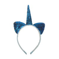 Sequin Blue Cat Ears Headband, Dress Up Costume Accessory Kids/Adult Plastic