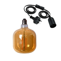 Tubular Edison LED Light Globe & Power Cord Plug In 1.8m E27 4 Watt Bulb 17cm