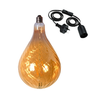 Rippled Edison LED Light Globe & Power Cord Plug In 1.8m E27 4 Watt Bulb 27cm