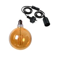 Round Edison LED Light Globe & Power Cord Plug In 1.8m E27 4 Watt Bulb 19cm
