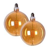 Pair of Edison LED Light Globes Round Oversized 6 Watt Filament Bulbs 25cm, Set of 2