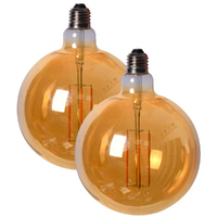 Pair of Edison LED Light Globes Round Oversized 12 Watt Filament Bulbs 34cm, Set of 2
