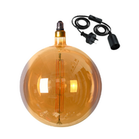 Round Edison LED Light Globe & Power Cord Plug In 1.8m E27 12 Watt Bulb 34cm