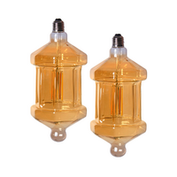 Pair of Edison LED Light Globes Hexagonal 4 Watt Filament Bulbs 27cm, Set of 2