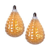 Pair of Edison LED Light Globes Ribbed 4 Watt Filament Bulbs 24cm, Set of 2