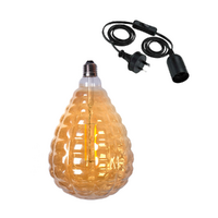 Ribbed Edison LED Light Globe & Power Cord Plug In 1.8m E27 4 Watt Bulb 24cm