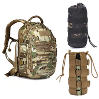 Tactical Backpack + 2 Water Bottle Holders Set Camouflage Rucksack for Hiking & Camping