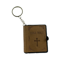 Mini Holy Bible Book Key Ring Brown PU Leather Religious Church Novelty Gift