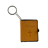 Mini Holy Bible Book Key Ring Tan Colour PU Leather Religious Church Novelty Gift