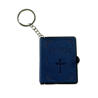 Mini Holy Bible Book Key Ring Navy Blue Colour PU Leather Religious Church Novelty Gift