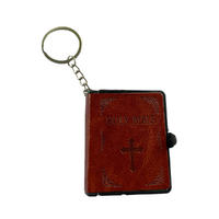 Mini Holy Bible Book Key Ring Mahogany PU Leather Religious Church Novelty Gift