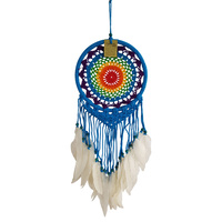 New 1pce 22cm Rainbow Dream Catcher with Doily Feathers Blue Colour & Beads
