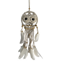 1pce 45cm Owl Dream Catcher Macrame Hand Made on Perch with Beads / Feathers
