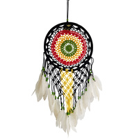 New 1pce 27cm Rasta Hemp Inspired Dream Catcher with Doily Macrame Style / Feathers