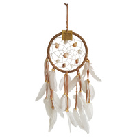16cm Natural Coloured Dream Catcher with Shells Web Design and Feathers