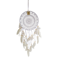 Dream Catcher White 32cm Diameter Round Doily with Feathers Hand Made