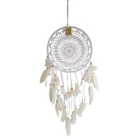 New 1pce White 32cm Diameter Dream Catcher Round Doily with Feathers Hand Made