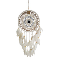 Dream Catcher Beige 32cm Diameter Round Doily with Feathers Hand Made