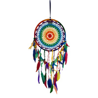New 1pce Rainbow 32cm Diameter Dream Catcher Round Doily with Feathers Hand Made