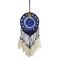 Dream Catcher 22cm Navy Blue with Doily Feathers Blue Colour & Beads