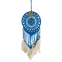 New 1pce 22cm Ocean Blue Dream Catcher with Doily Feathers Blue Colour & Beads