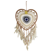 Dream Catcher 34cm Beige/Navy Blue Heart Round Doily with Feathers Hand Made