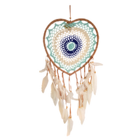 Dream Catcher 34cm Grey/Aqua Heart Round Doily with Feathers Hand Made