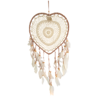 Dream Catcher 34cm Doily Natural Heart Round Boho with Feathers Hand Made