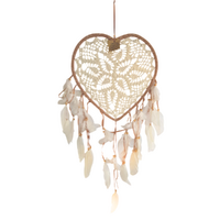 Dream Catcher 34cm Flower Natural Heart Round Boho with Feathers Hand Made