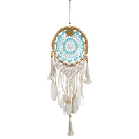 New 1pce 22cm Aqua Rattan Ring Dream Catcher Doily Beads Feathers Hand Made