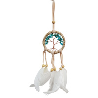 New 1pce 6cm Turquoise Gemstone Dream Catcher Hand Made Feathers & Beads Cute