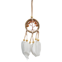 New 1pce 6cm Orange Carnelian Gemstone Dream Catcher Hand Made Feathers & Beads Cute
