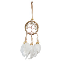 New 1pce 6cm White Howlite Gemstone Dream Catcher Hand Made Feathers & Beads Cute