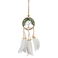 New 1pce 6cm Green Jade Gemstone Dream Catcher Hand Made Feathers & Beads Cute