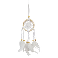 New 1pce 6cm White Doily Dream Catcher White Feathers & Beads Hand Made Cute