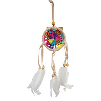 New 1pce 6cm Rainbow Doily Dream Catcher White Feathers & Beads Hand Made Cute