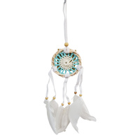 New 1pce 6cm Aqua Doily Dream Catcher White Feathers & Beads Hand Made Cute