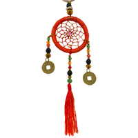 4cm Dream Catcher Red Key Ring Colourful Web Design Chinese Coin Hand Made