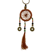 New 1pce 4cm Orange Dream Catcher Key Ring Colourful Web Design Chinese Coin Hand Made
