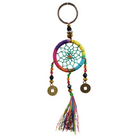 4cm Dream Catcher Rainbow Key Ring Colourful Web Design Chinese Coin Hand Made