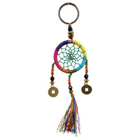 4cm Rainbow Dream Catcher Key Ring Colourful Web Design Chinese Coin Hand Made