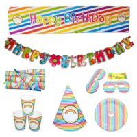 62pce Rainbow Stripe Colour Party Set Birthday Kids Event Bundle Pack Bulk