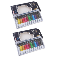 2x Oil Paint Sets 12ml Tubes Great Starter Intro 12 Colours with Brush