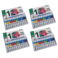 4x Oil Paint Sets 12ml Tubes 12 Colours Great Starter Intro Set with Brush