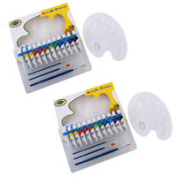 2x Acrylic Painting Sets 16pce Kit with 3 Brushes, Palette Beginner Starter Bundle